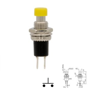 PULSADOR MINI OFF-ON ABIERTO (NO) 0.5A/250VAC M7 AMARILLO