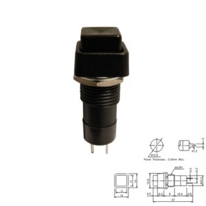 PULSADOR CUADRADO 15x15mm (NC) 3A PANEL NEGRO