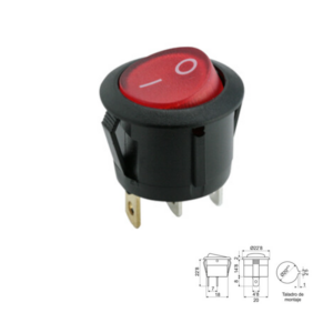 INTERRUPTOR BALANCÍN LUMINOSO ROJO ON-OFF (1Co) 12VDC REDONDO