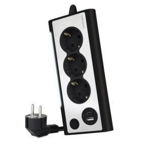 REGLETA ELÉCTRICA 3 SALIDAS SCHUKO + 2x USB (A + C) NEGRO