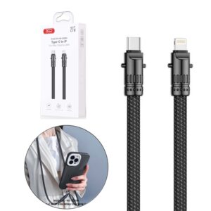 CABLE 2en1 LIGHTNING a USB-C 27W CORDÓN CUELLO ZINC NEGRO 1.2m