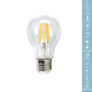 BOMBILLA LED FILAMENTO ESTANDAR Ø60mm 6W 230V 700Lm 5000K E27