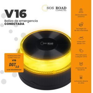 LUZ DE EMERGENCIA V16 loT GEOLOCALIZADA SOS ROAD DGT 3.0 ORANGE