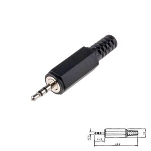 CONECTOR JACK 2.5mm MACHO ESTÉREO AÉREO PLÁSTICO NEGRO