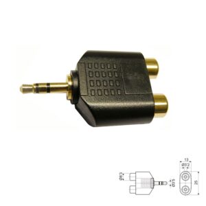 ADAPTADOR JACK 3.5mm MACHO ESTÉREO - 2x RCA HEMBRA DORADO