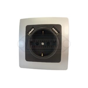 BASE SCHUKO EMPOTRAR + 2 USB PLATA/GRIS