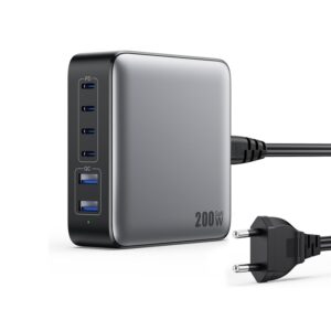 CARGADOR USB-C GAN3 QC+PD 6P (2x USB-A + 4x USB-C) 200W NEGRO