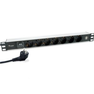 BASE ELÉCTRICA RACK 19" 7 TOMAS SCHUKO  2xUSB 1U NEGRA