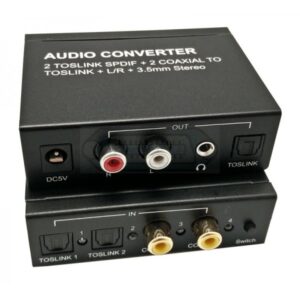 CONVERTIDOR AUDIO DIGITAL 2 TOSLINK + 2 COAXIAL A  ANALÓGICO TOSLINK + L/R + JACK 3.5MM