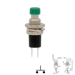PULSADOR MINI OFF-ON ABIERTO (NO) 0.5A/250VAC M7 VERDE