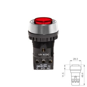 PULSADOR REDONDO Ø22mm 3A/250V (LED 12V) D4054 1NO+1NC ROJO
