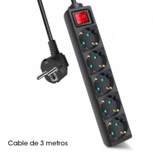 REGLETA ELÉCTRICA 5 SALIDAS SCHUKO + INTERRUPTOR, NEGRO, 3m