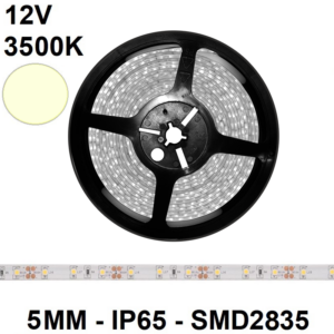 TIRA LEDS 12VDC BLANCO NEUTRO 5mm SMD 2835 IP65 24W 5m