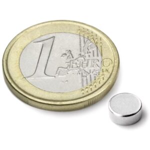 IMÁN DE NEODIMIO DISCO NIQUELADO Ø6mm ALTO 2mm 740g N45