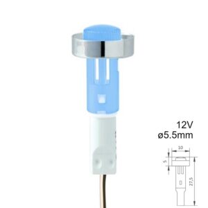 PILOTO LED 12V Ø5,5mm SERIE D-185 AZUL CON CABLE