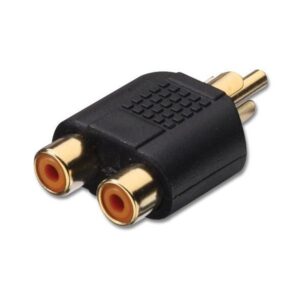 ADAPTADOR RCA MACHO - DOBLE HEMBRA DORADO