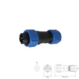 CONECTOR IP68 WATERPROOF 3 VÍAS MACHO AÉREO