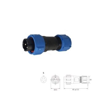 CONECTOR IP68 WATERPROOF 5 VÍAS MACHO AÉREO