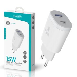 CARGADOR PARED USB DOBLE (A+C) PD 15W BLANCO