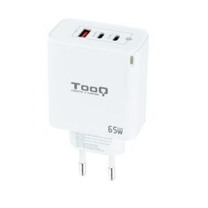 CARGADOR PARED USB-C x2 PD + USB-A QC 65W TOOQ GaN BLANCO