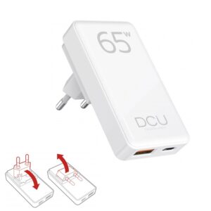 CARGADOR PARED USB DOBLE (A+C) PD 65W QC 3.0 GaN DCU PLEGABLE