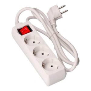 REGLETA ELÉCTRICA 3 SALIDAS SCHUKO + INTERRUPTOR, BLANCO, 1.5m