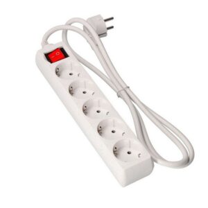 REGLETA ELÉCTRICA 5 SALIDAS SCHUKO + INTERRUPTOR, BLANCO, 1.5m