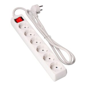 REGLETA ELÉCTRICA 6 SALIDAS SCHUKO + INTERRUPTOR, BLANCO, 1.5m