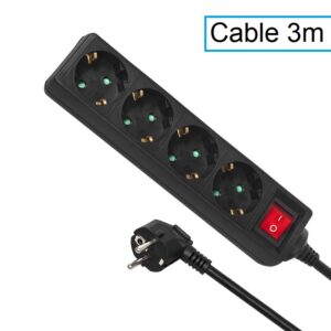 REGLETA ELÉCTRICA 4 SALIDAS SCHUKO + INTERRUPTOR, NEGRO, 3m