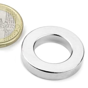 IMÁN DE NEODIMIO ARO NIQUELADO Ø16.75/16mm ALTO 5mm 11kg N42