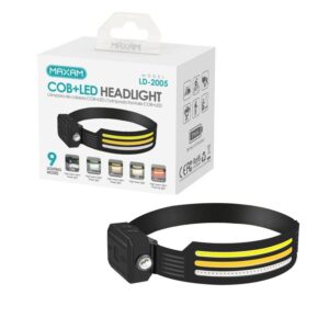 LINTERNA LED COB FRONTAL 9 MODOS A PILAS NEGRO