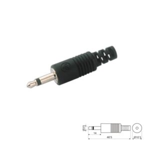 CONECTOR JACK 3.5mm MACHO MONO AÉREO PLÁSTICO NEGRO