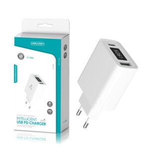 CARGADOR PARED USB DOBLE (A+C) QC PD 3.0 DISPLAY LED BLANCO