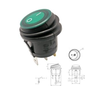 INTERRUPTOR ESTANCO REDONDO ON-OFF Ø25mm LUZ VERDE PANEL