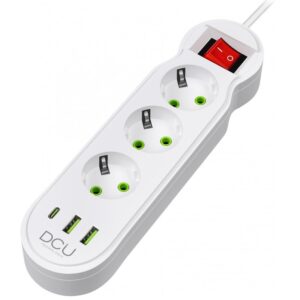 REGLETA ELÉCTRICA 3 SALIDAS SCHUKO + 3x USB (5V/ 2.1A) BLANCO, 2m
