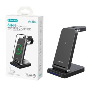 CARGADOR INALÁMBRICO PLEGABLE 3en1 22.5W NEGRO