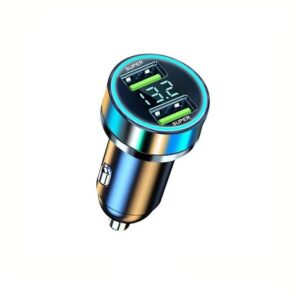 CARGADOR COCHE 2x USB QC 100W DISPLAY VOLTAJE AZUL