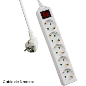 REGLETA ELÉCTRICA 5 SALIDAS SCHUKO + INTERRUPTOR, BLANCO, 3m