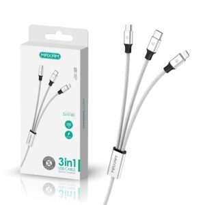 CABLE USB 3EN1 USB-C, IPHONE, MicroUSB 2A BLANCO 1.2m