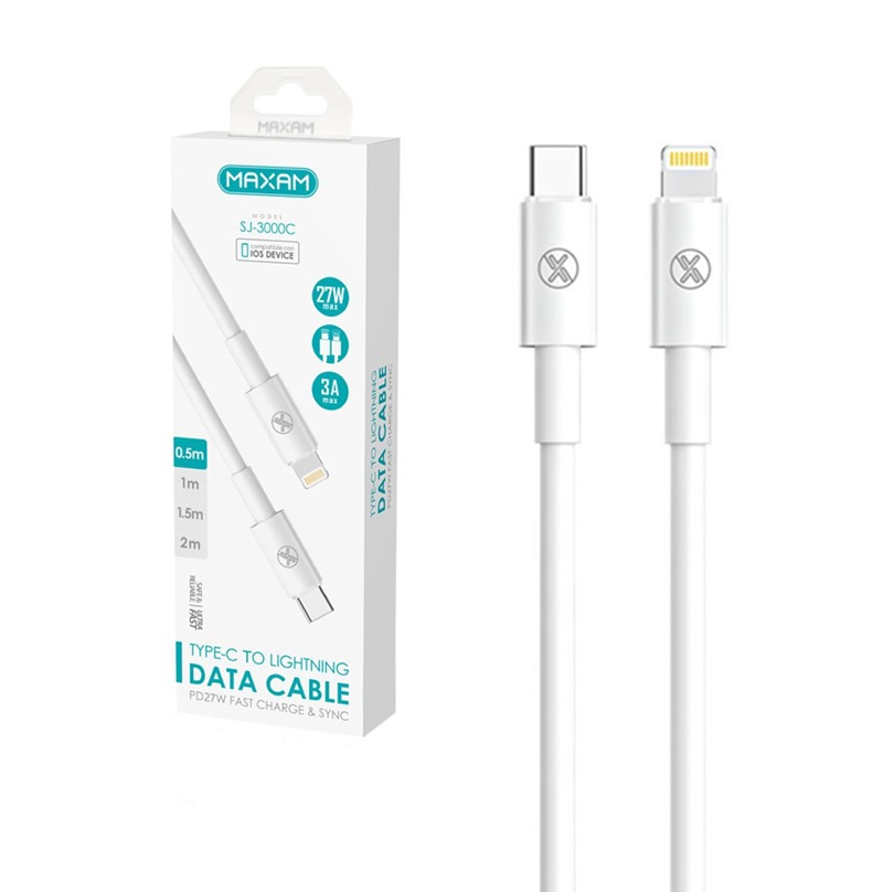 CABLE USB-C a LIGHTNING 3A PD 27W BLANCO 0.5m