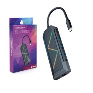 HUB USB-C a 3x USB-A, HDMI 4K, RJ45, TF, SD, AUDIO, PD 100W, CABLE 0.15m