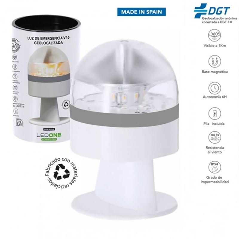 LUZ DE EMERGENCIA V16 IoT GEOLOCALIZADA DGT 3.0 LEDONE BLANCO