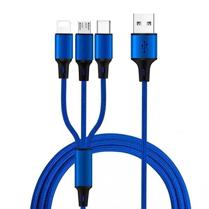 CABLE USB 3EN1 USB-C/LIGHTNING/MicroUSB 2A AZUL 1.2m
