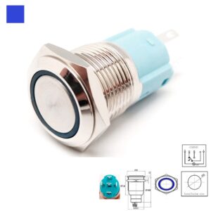 PULSADOR ANTIVANDÁLICO Ø16mm OFF-ON 12V LED AZUL
