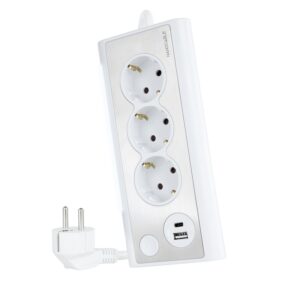 REGLETA ELÉCTRICA 3 SALIDAS SCHUKO + 2x USB (A + C) BLANCO