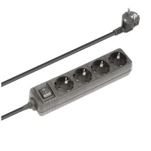 REGLETA ELÉCTRICA 4 SALIDAS SCHUKO + INTERRUPTOR, NEGRO, 1.5m