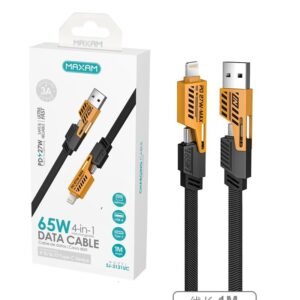 CABLE 4en1 (2x USB-C,USB-A, LIGHTNING) 65W PD 3A NEGRO 1m