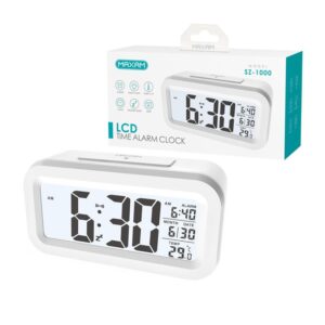 RELOJ DIGITAL LCD CON ALARMA, LUZ, TEMPERATURA Y FECHA, A PILAS BLANCO