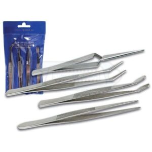 JUEGO DE 4 PINZAS ACERO INOXIDABLE ANTIMAGNÉTICO