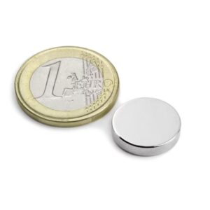 IMÁN DE NEODIMIO DISCO NIQUELADO Ø15mm ALTO 3mm 3.2kg N45